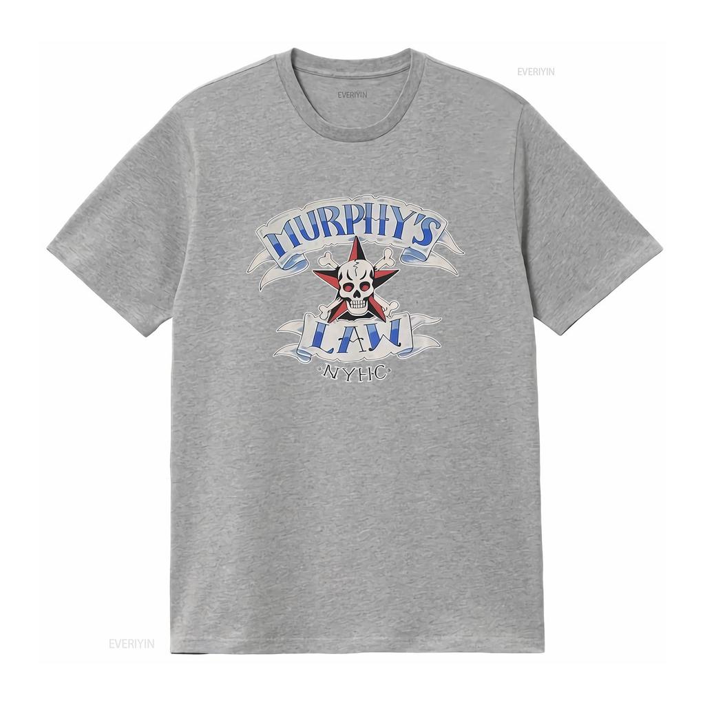 Murphys Law NYHC Skull Crossbones T Shirt Urban Streetwear Punk Rock Style vintage Washed Unisex streetwear Stretched Soft