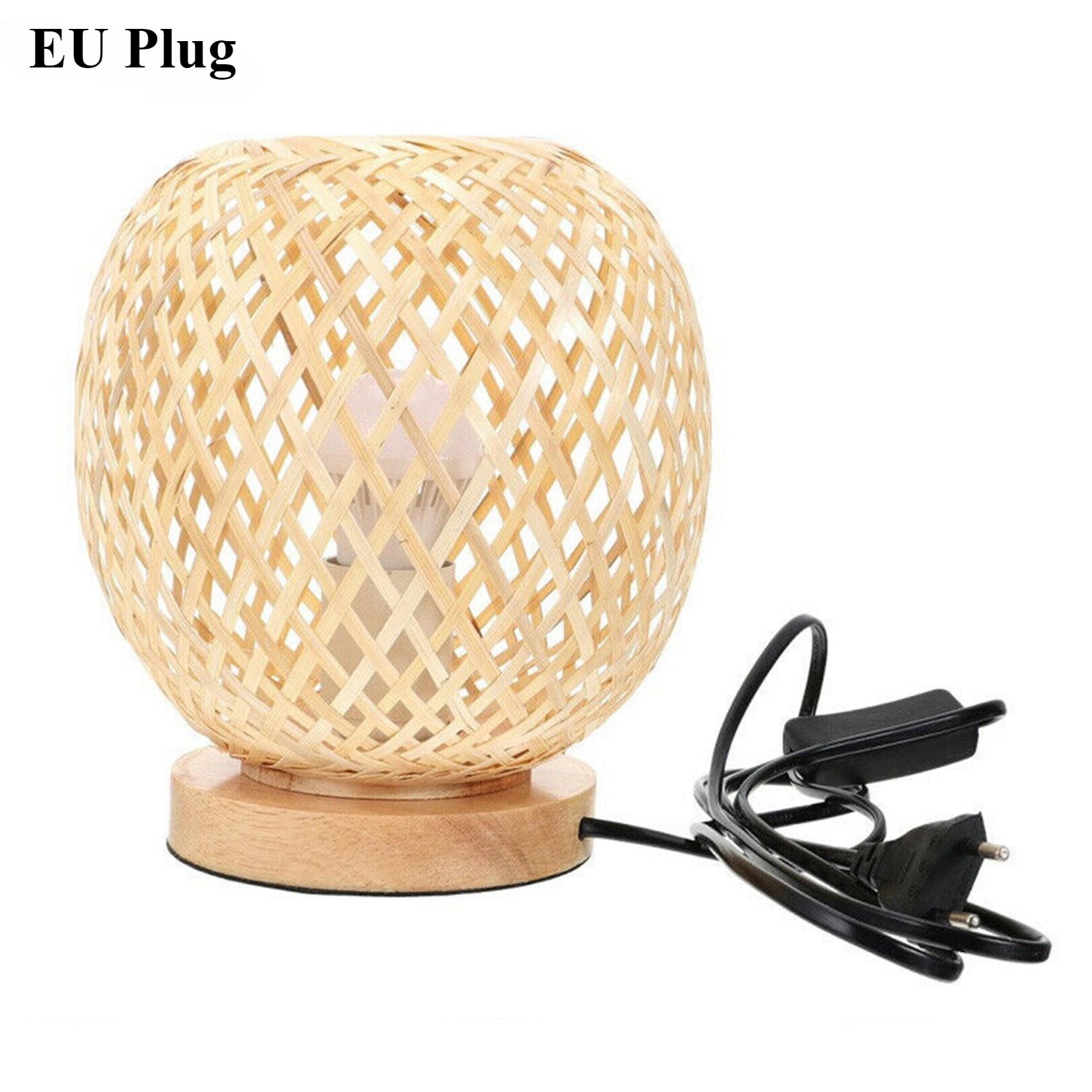 

JOYINLED Hand Woven Bamboo Table Lamp, Natural Rattan Nightstand Light for Bedroom Living Room Desk [EU/US/UK Plug]