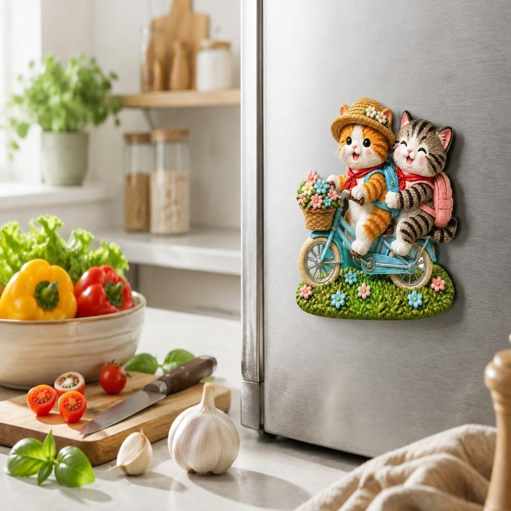 Cute Cat Theme Cat Fridge Magnet 3D Relief 3D Refrigerator Stickers Kitchen Decor