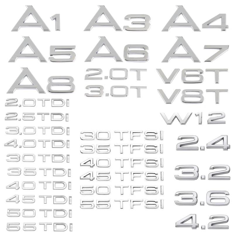 2026 Hot 3D ABS Car Trunk Sticker Chrome Silver 2.0 2.5 3.0 4.0 5.0TDI 30 35 40 45 50 55 TDI For qaz13 A1 A3 A4 A5 A6 A7 A8 Q2 Q3 Q5 Q7 TT