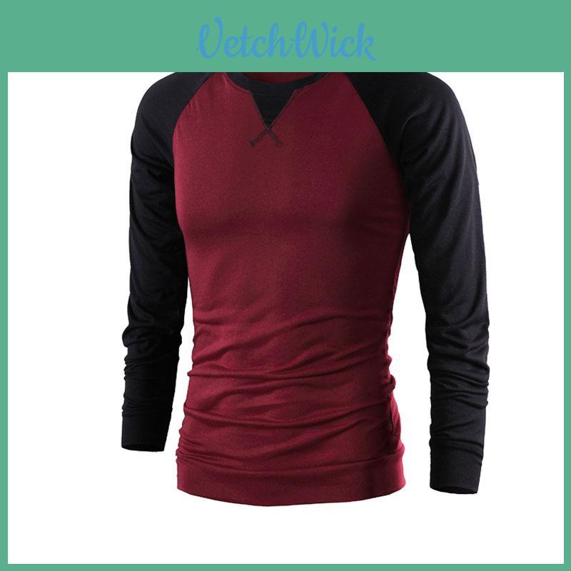 T-shirt da uomo a manica lunga raglan con scollo rotondo, vestibilità slim, qualità premium, per comfort casual