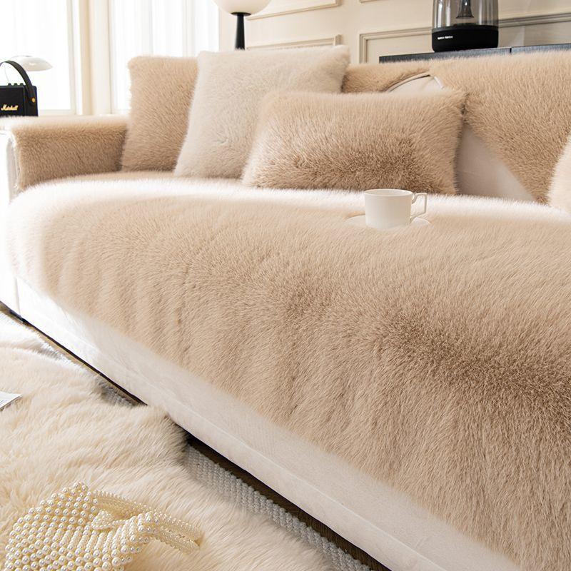 Solid Colored Plush Sofa Cushion New Winter Thickened High-end Seat Cushion Soft Comfortable Non Slip Sofa Cover Pillowcase