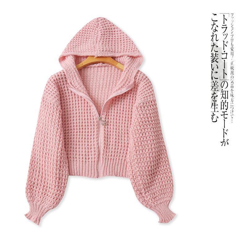 

Cardigan Sweater Fall New Arrival Foreign Trade Women s Clothing Younger Fashion Hooded Collar Long-Sleeve Zipper Pure Color Sweater 29786 Pink B-16-27-5 M