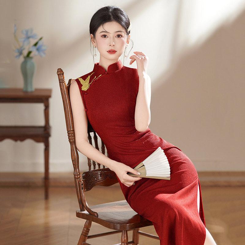 Red sleeveless national style new Chinese Suzhou cheongsam improved young 1011 new women's high-end engagement dress