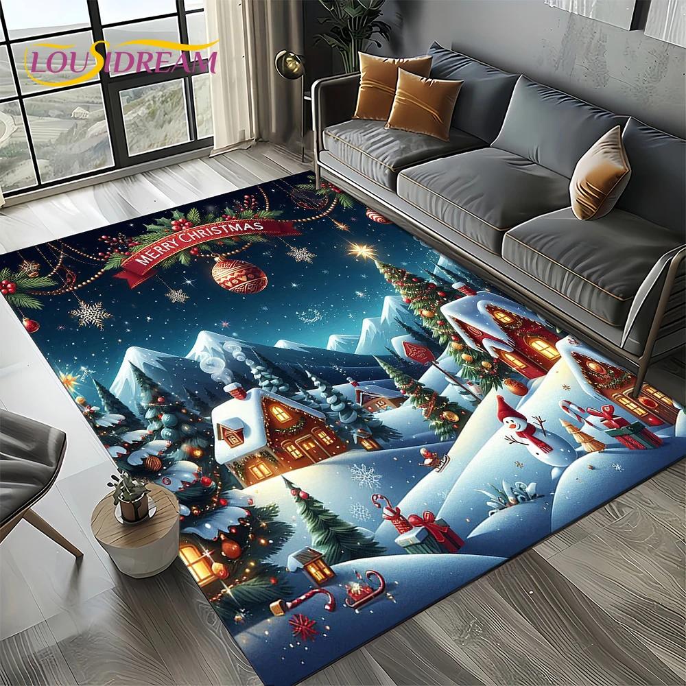2025 Merry Christmas Tree Santa Claus,New Year Fairy Tale Gift Carpet Rug for Home Bedroom Sofa Doormat Decor,Non-slip Floor Mat
