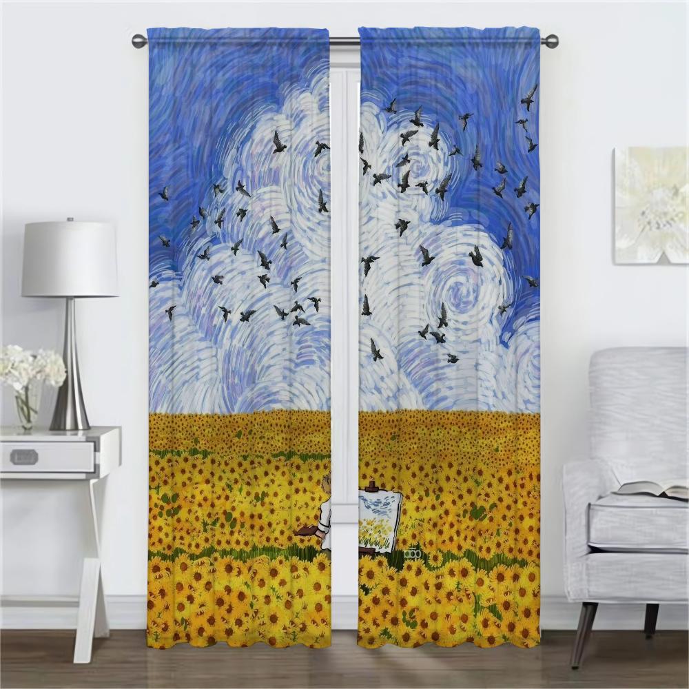Van Gogh Curtains Child Room Blackout Curtain for Room 2 Panel Partition Tulle for Bedroom Shades Halloween Decoration Living