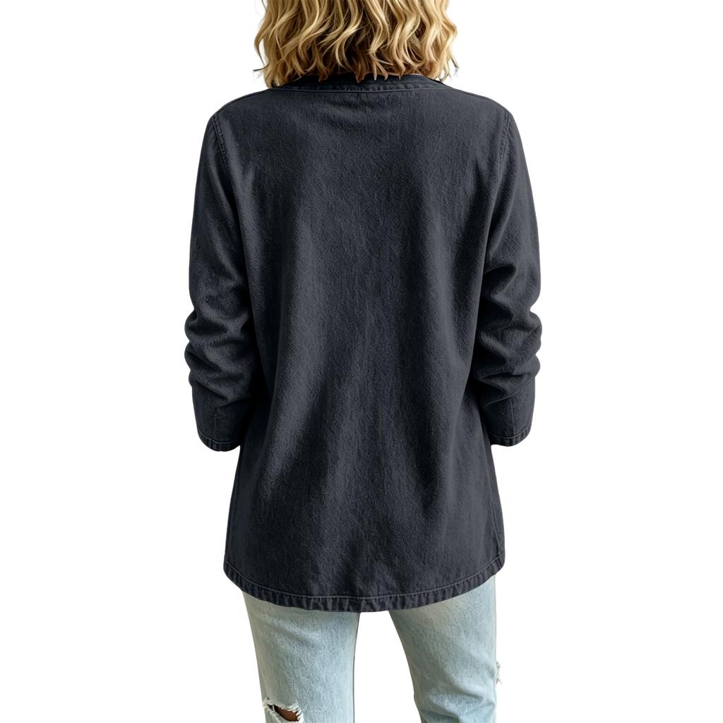 Women's Casual Open Front Cardigan Denim Look Jacket Long Sleeve Button Down Lightweight Outerwear for Everyday Wear