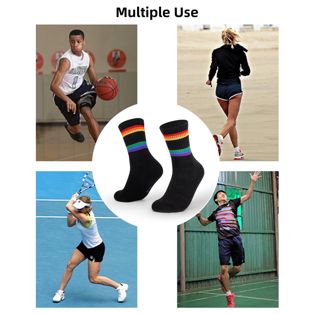 Sweat Wicking Athletic Socks Cotton Tennis Socks Striped Crew Socks Sports Running Socks