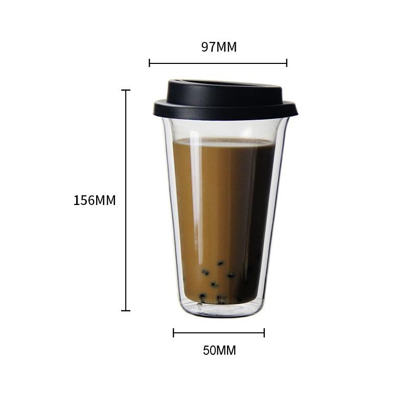 Heat-resistant Double Layer Coffee Cup with Silicone Cover High Borosilicate Glass Insulated Water Cup with Cover Manually Blown