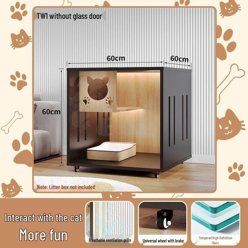 JINGRUIXIANG Wooden Indoor Cat House & Cage