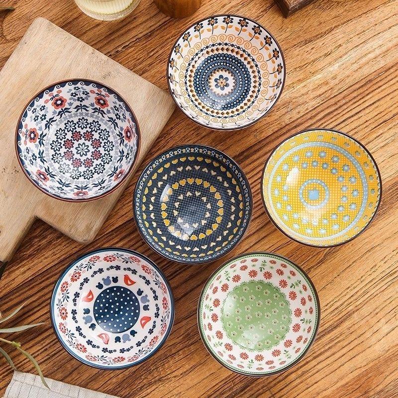 6pcs Japanese Style Ceramic Bowls – Minimalist Tableware Set for Home, Kitchen, Soup, and Rice Serving