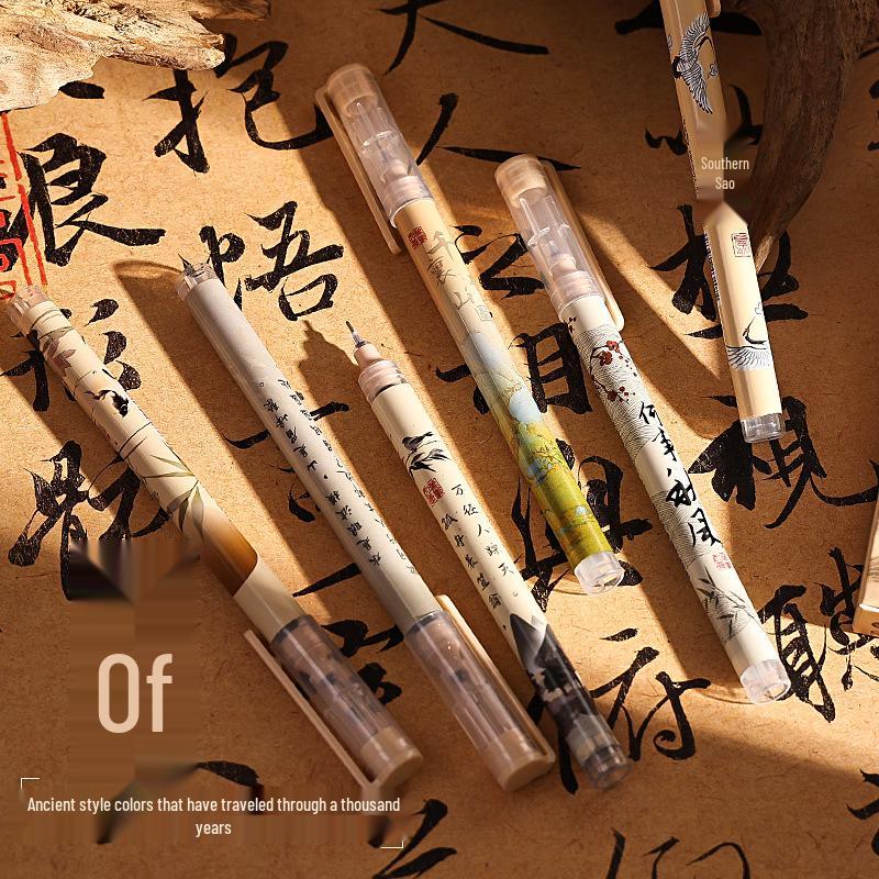 Kaba Bear Black Needle-Tip Rollerball Pen: Quick-Drying Student Exam & Signature Pen in Ancient Style.