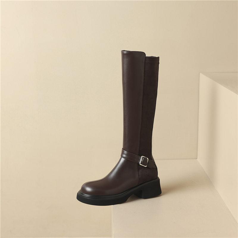 Women's high-heeled boots autumn and winter new thick-heeled large-size casual knee boots