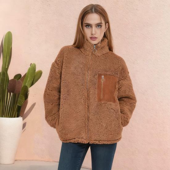 Women's Fleece Jacket Long Sleeve Zip Up Sherpa Coats Fall Winter Loose Fit Fuzzy Outerwear with Pockets
