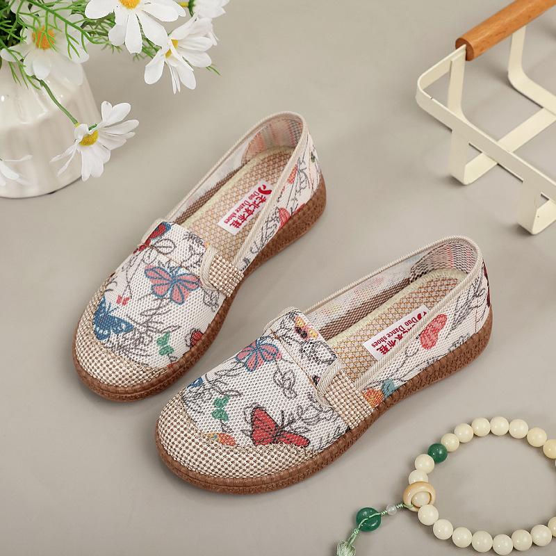 

Женские летние эспадрильи в этническом стиле: Дышащие, Мягкая подошва, Нескользящие, Слипоны Пекинские тканевые туфли 38