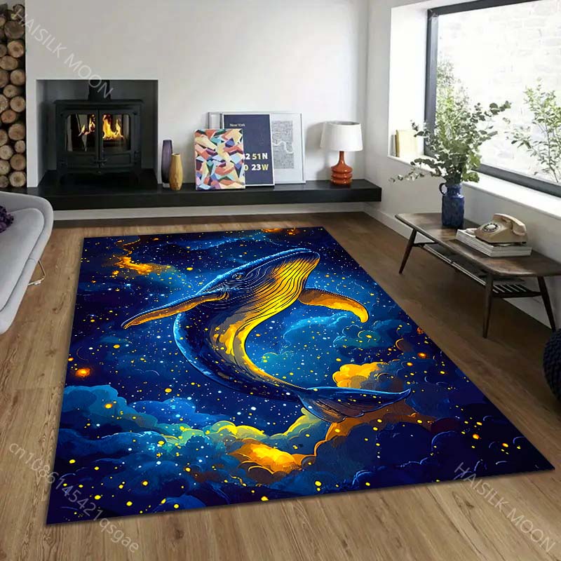 1PC Whale swimming in starry sky Print Carpet Rug for Living Room Bedroom Sofa Doormat Home Decor Non-slip Floor Mat