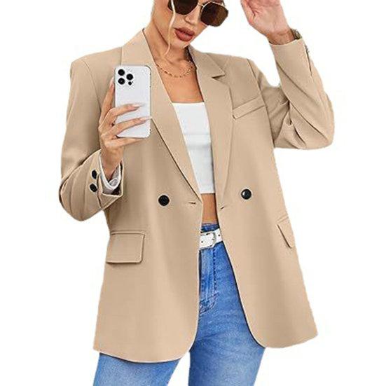 Frauen Herbst Frühling Anzug Mantel Formal Business Stil Knopfverschluss Strickjacke Einfarbig Plus Größe Lose Revers Langarm Taschen OL Pendler Jacke