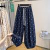 Sommer Baumwoll-Leinen Gepunktete Hosen Damen Locker Weiter Bein Vielseitig Neunpunkt Haremshose Koreanische Version Laternenhose