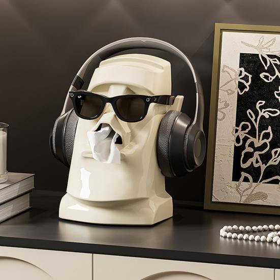 Tissue Box Stone Style Design Tissue Holder Wearing Headphones Easy To Clean Tissue Box Holder Artistic Home Decor
