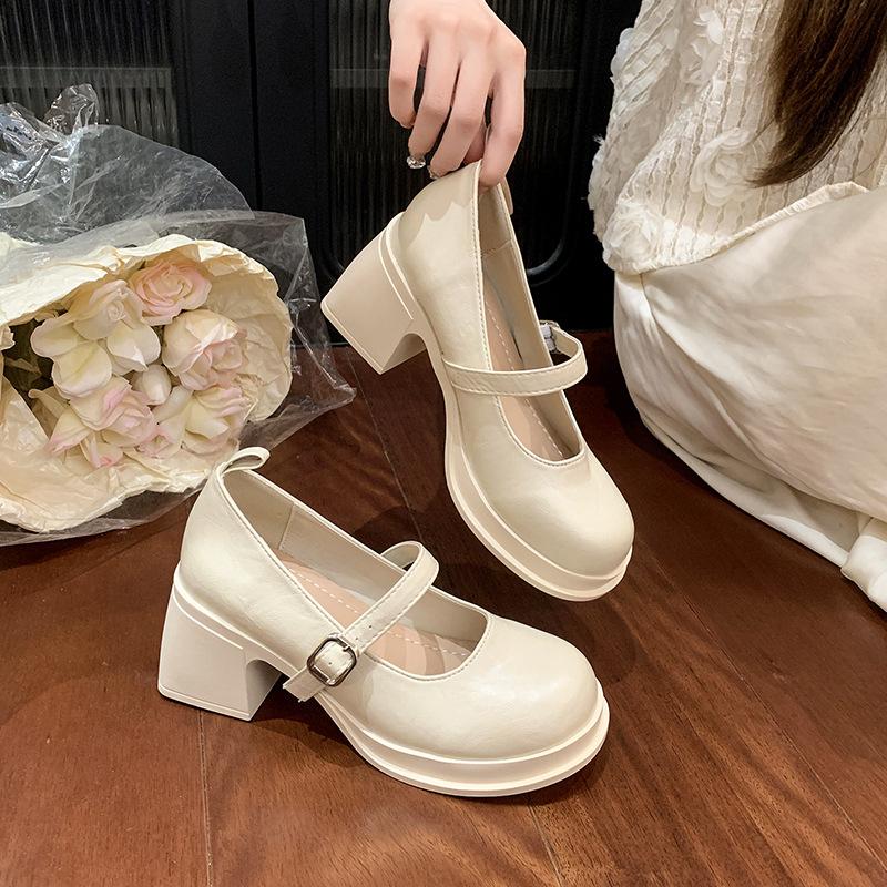 Simple and generous thick-heeled leather shoes for women's summer wear, fashionable and versatile Mary Jane shoes with skirts, gentle wind shoes