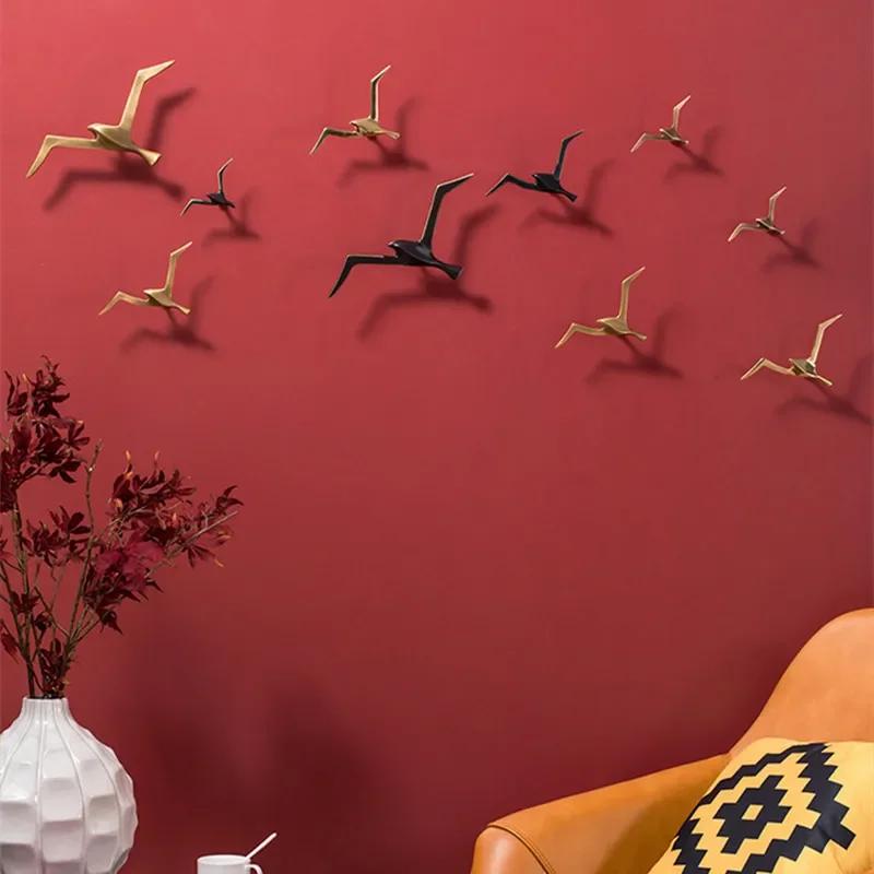 Luxury Pure Copper Seagull Statue Wall Hanging Metal Bird Sculpture Ornament Retro Office Cafe Wall Decoration Home Decor Gift