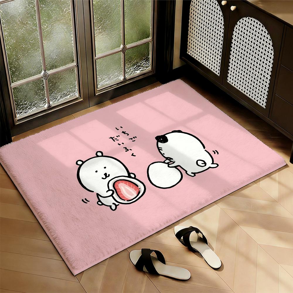 Adorable Bear Character N-Nagano Bears Floor Mat Soft Thickened Flannel Door Mat Non-Slip Living Room Rug Home Decor 40x60cm