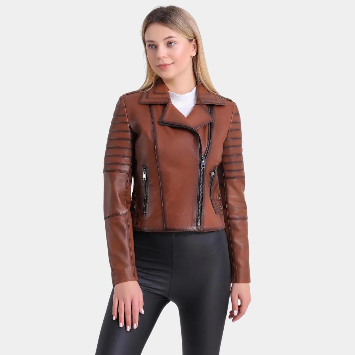 

Натуральная, натуральная кожа, женская байкерская куртка S коричневый