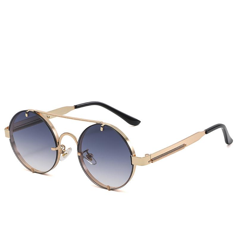 

Punk Design Round Frame Sunglasses Men Women Metal Frame UV Protection Gradient Lens Shades Steampunk Eyewear