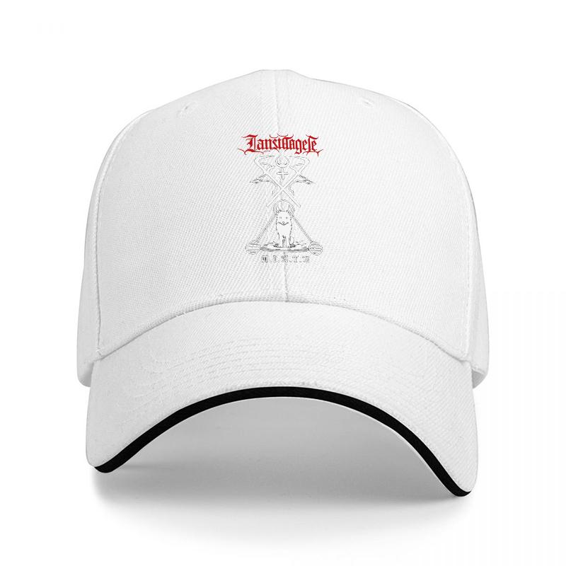 Trenchcoat Brand Black Baseball Cap with Wolf and Crossed Swords Design White Trim Adjustable Fit for Unisex and Women