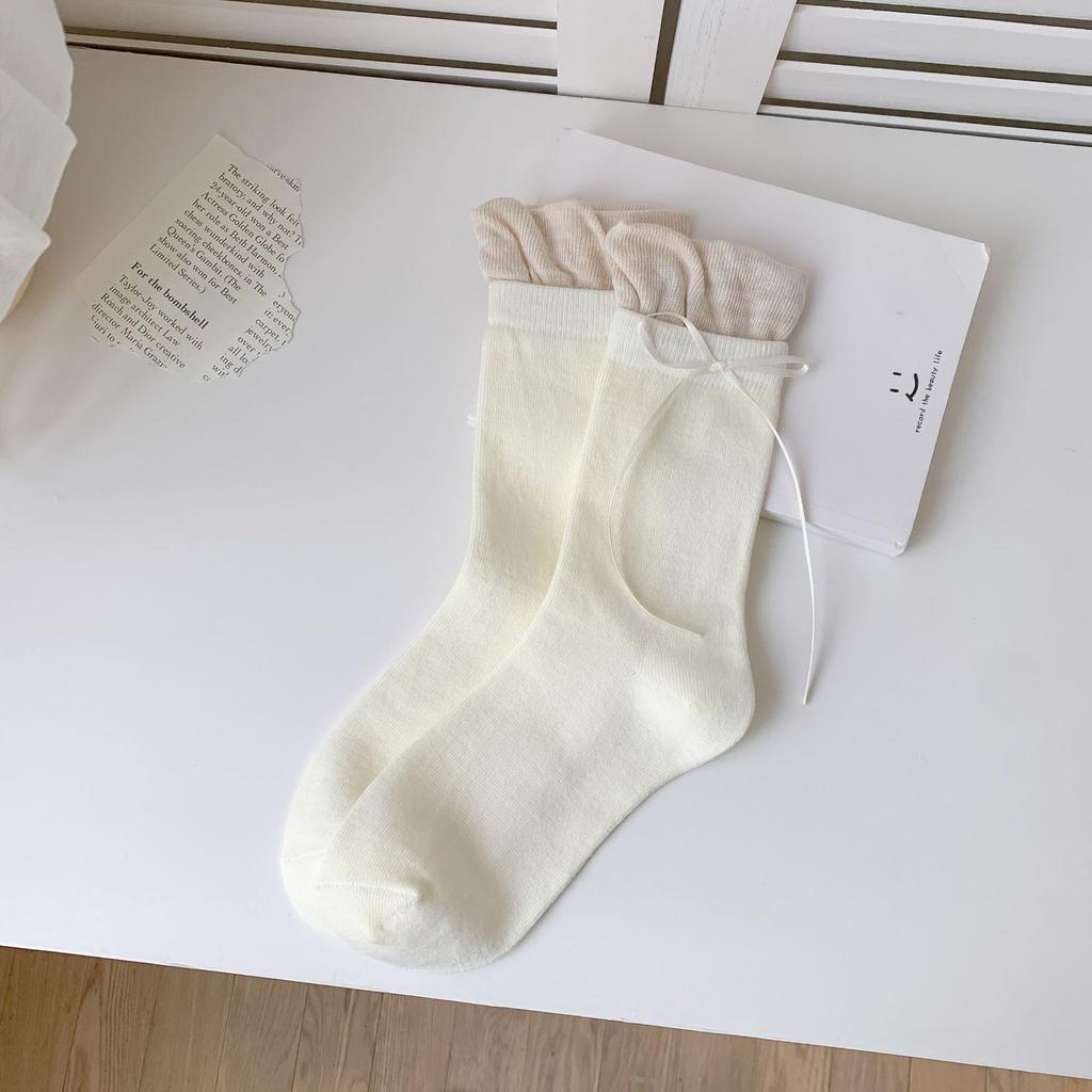 Stacked Socks Children's Bud Medium Tube Women's Socks Bow Cute Small White Leather Shoes Medium Long Socks