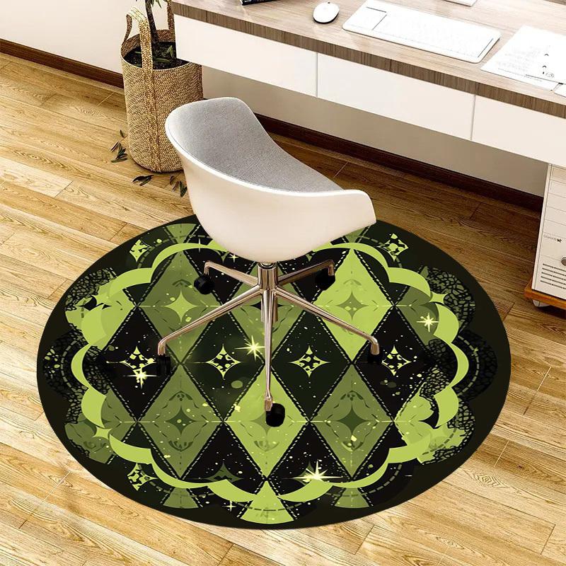 1pc Green and Black Diamond Pattern Round Carpet, Made of Polyester,Perfect for Decorating Office Chairs, Living Rooms,fplt135