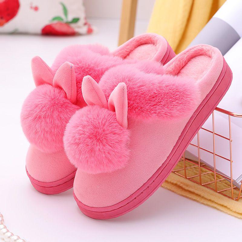 Cozy Women Rabbit Plush Slippers For Winter With Non-slip Indoor Design