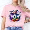 Women Cute Spooky Witch Print T Shirt Graphic Harajuku Streewear Halloween Horror Graphic Tee Clothes Causal Female Y2K Tops Tee