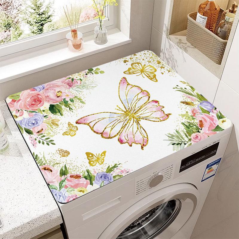 Staubdichte und schnelltrocknende Kühlschrank- und Waschmaschinen-Abdeckmatte mit elegantem Blumenmuster