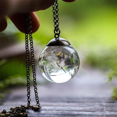 Charm New Gift For Her Dandelion Wishing Necklace Clear Crystal Ball Pendant Dandelion Handmade