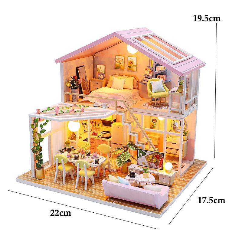 Wooden Miniature Doll House Kit Handmade 3D Puzzle Assemble Building Model Making Room Toys Home With Furniture Dollhouse Gifts