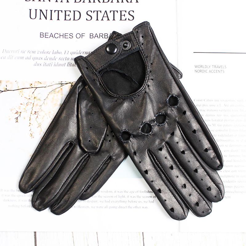 Summer Driving Leather Driver Gloves Women's Fashion New Thin Unlined Black Sheepskin All Finger Motorcycle Riding Gloves
