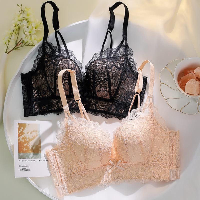 Lace Back Sexy Uplift Bra - Wireless, Side Support, Summer Thin