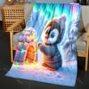 Cute Penguin and Colorful Lights Pattern Blanket Flannel Material Soft Warm for All Seasons Home Outdoor Camping Picnics RV
