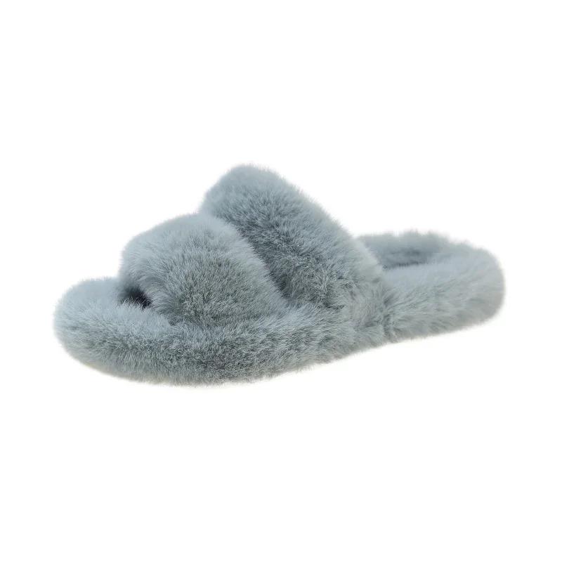 Women Fur Warm Winter Furry Fur Shoes Fluffy Plush Slippers Home House Indoor Shoes Bedroom Slippers Female Ladies Round Toe