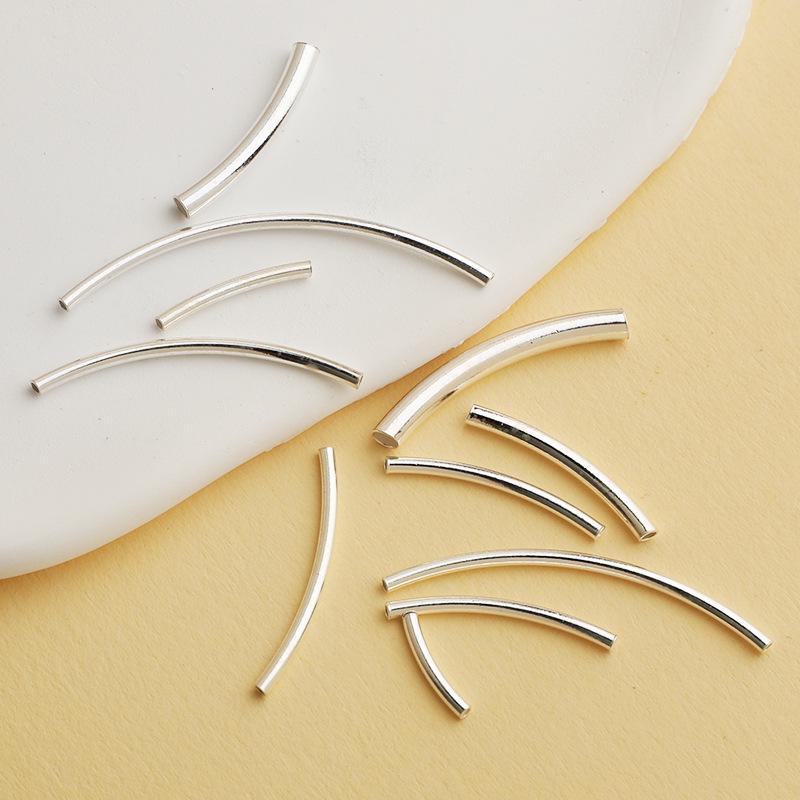 S925 Polished Sterling Silver Curved Tube for DIY Bracelet & Necklace Making
