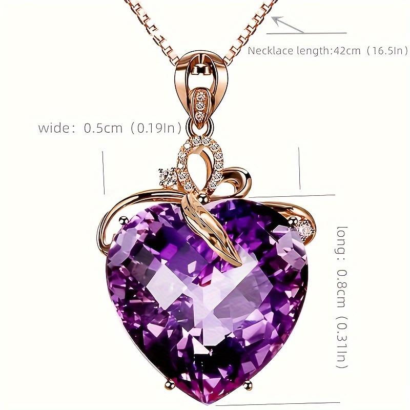 Elegant Heart-Shaped Amethyst Pendant Necklace with Golden-Tone Clasp – Sparkling Purple Gemstone Jewelry for Women, Perfect for Casual or Formal Occa