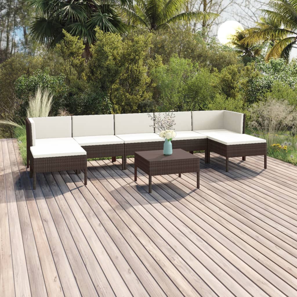 Vidaxl 8-Cz. Garden Lounge Set, Cushions, PE Rattan, Brown