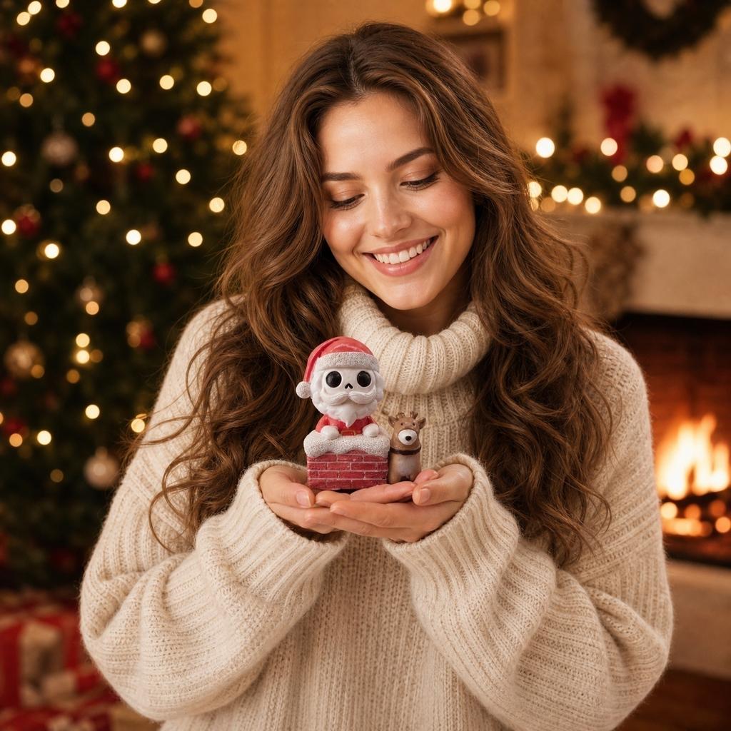 Christmas Gnome Garden Decoration Set with Skeleton and Snowman - Holiday Scene Figure