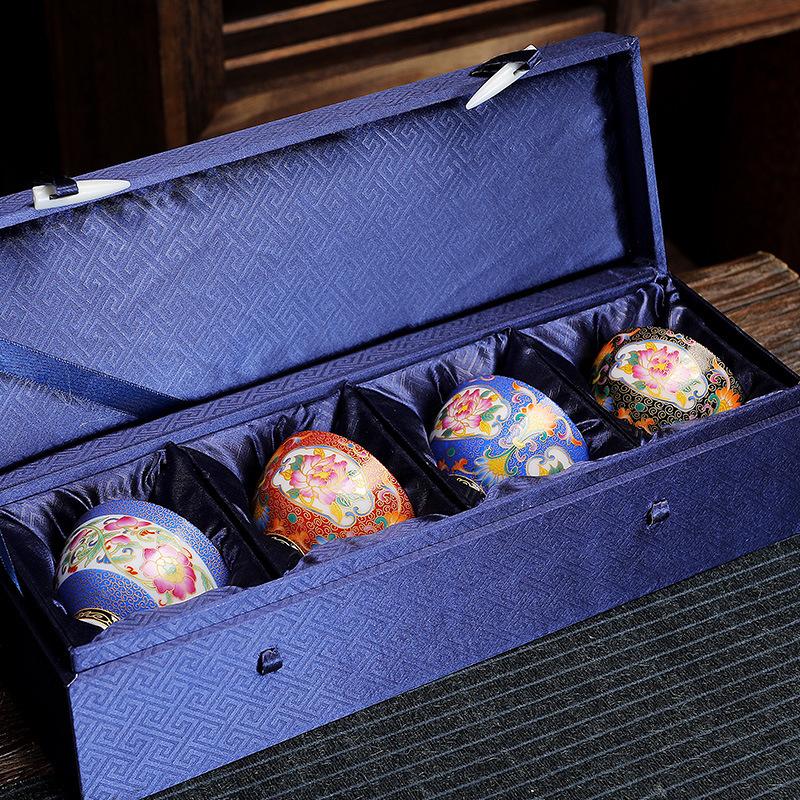 Ceramic Enamel Color Tasting Single Blue and White Douli Japanese Style Filigree Tea Bowl Kung Fu Master Cup Gift Bo