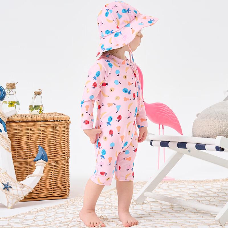 

Baby Strawberry Long-Sleeve One-Piece Swimsuit with Sun Hat