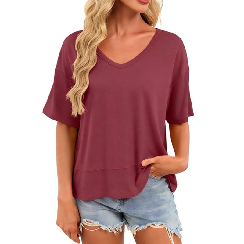 Women's V-Neck Short Sleeve Top Loose T-shirt
