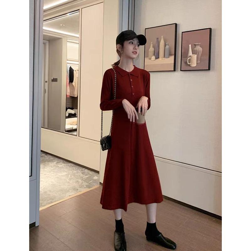 Temperament inner base knitted dress women's autumn and winter long over the knee with coat sweater skirt
