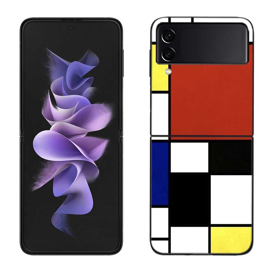 TOPLBPCS Mondrian Grid Phone Case For Samsung Z Flip 7 6 5G Galaxy Z Flip 5 4 3 Black Hard Cell Cover Luxury PC Shell Coque