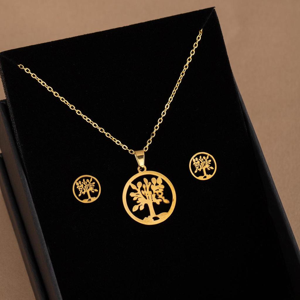 Stainless Steel Heart Necklace Set: Geometric Sunflower & Cross Clavicle Chains